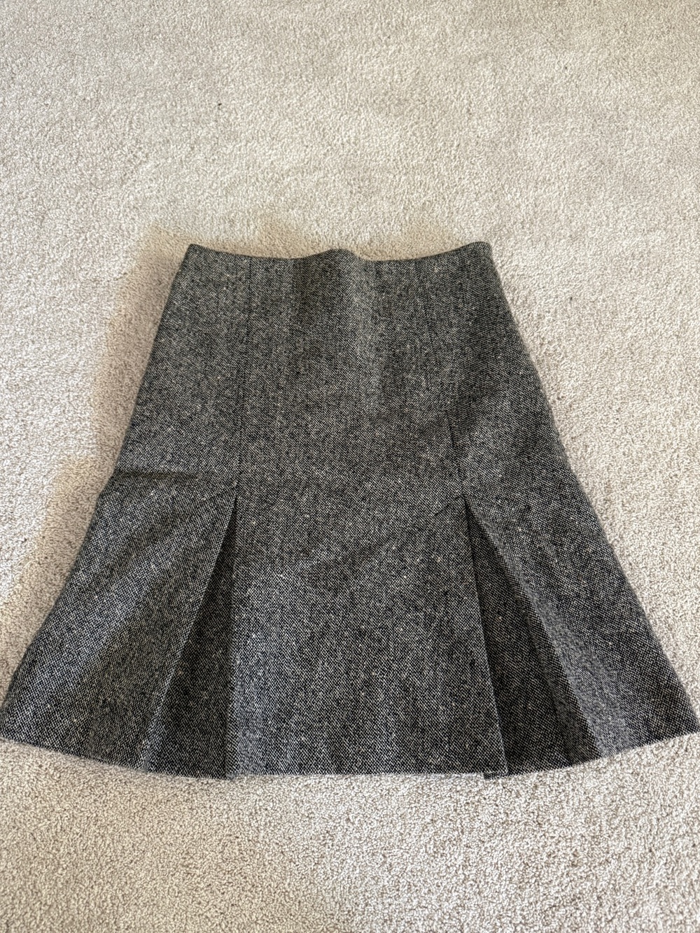 Barneys New York Charcoal Tweed Wool A-Line Pleated Skirt